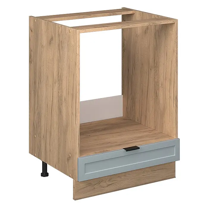 Vicco Schrankküche Fame-Line Hellblau-grau ohne Arbeitsplatte - Hellblau-grau, Herdumbauschrank 60 cm - Küchenunterschrankrahmen in heller Holzoptik für Gerät, mit hellblauer Schublade und verstellbarem Fuß.