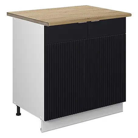 Vicco Küchenunterschrank Fame-Line, Schwarz gestreift/Weiß 80 cm