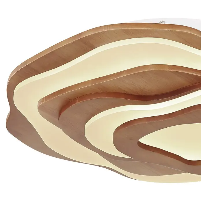 Globo LED-Deckenleuchte Jacks - L x B x H: 580 x 500 x 100 mm - Wellenförmige LED-Deckenleuchte aus Holz mit geschichtetem Design und warmer Beleuchtung.