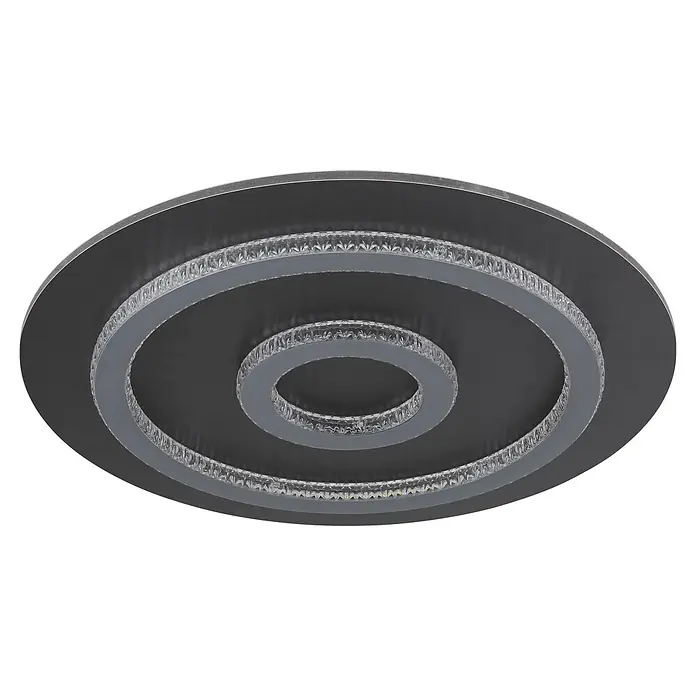 Globo LED-Deckenleuchte rund Jayden - 40 W, Ø x H: 45 x 5,5 cm - Rundes, dunkelgraues Deckenlicht mit zwei konzentrischen Ringen aus klaren Kristallfacetten.