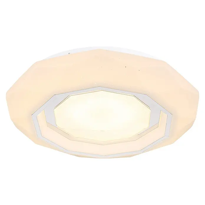 Globo LED-Deckenleuchte rund Hokki - 24 W, Ø x H: 40 x 8,5 cm - Weiße, geometrische Deckenleuchte mit geschichtetem achteckigem Design und Sternenglanz.