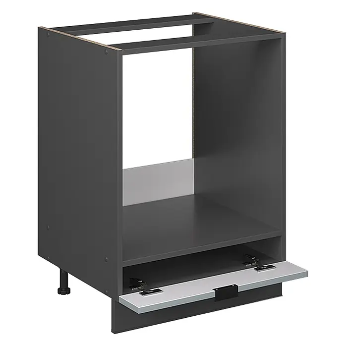 Vicco Schrankküche Fame-Line Hellblau-grau, AP Eiche - Hellblau-grau, Herdumbauschrank 60 cm, AP Eiche - Dunkelgrauer Küchenunterschrank für Geräte mit hellgrauem Auszugsfach. Verstellbare Füße.