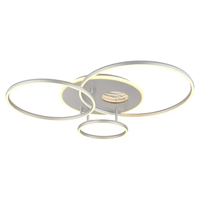 Globo LED-Deckenleuchte Invertina - 54 W, L x B x H: 900 x 700 x 130 mm, Warmweiß - Moderne silberne LED-Deckenleuchte mit ineinandergreifenden Ringen und warmer Beleuchtung.
