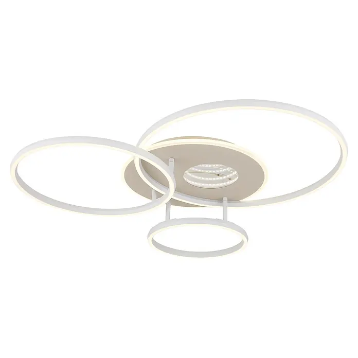 Globo LED-Deckenleuchte Invertina - 40 W, L x B x H: 807 x 700 x 130 mm - Eine moderne weiße LED-Deckenleuchte mit verbundenen ovalen und kreisförmigen Ringen.