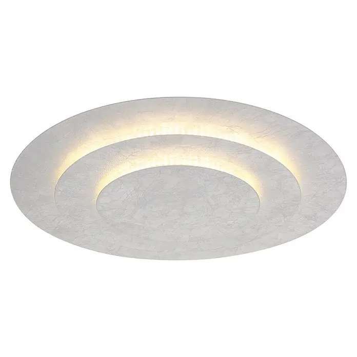 Globo LED-Deckenleuchte rund Heda - 40 W, Ø x H: 49 x 7,5 cm, Warmweiß - Runde, gestufte LED-Deckenleuchte mit warmweißem Licht und hellgrauer, strukturierter Oberfläche.