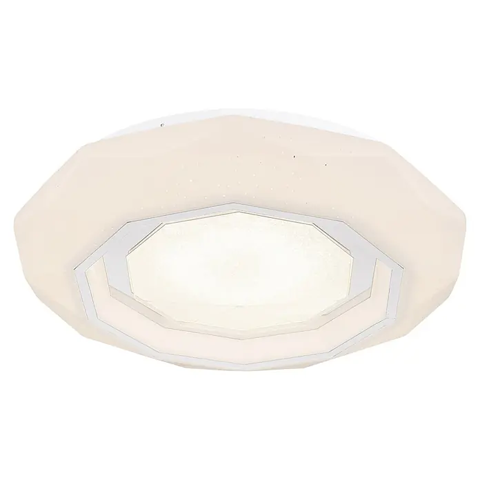 Globo LED-Deckenleuchte rund Hokki - 24 W, Ø x H: 40 x 8,5 cm - Moderne weiße, facettierte LED-Deckenleuchte mit Glitzereffekt und leuchtender Mittelplatte.