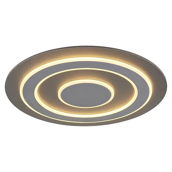 Globo LED-Deckenleuchte rund Jayden - 50 W, Ø x H: 60 x 4,6 cm, Warmweiß - Moderne LED-Deckenleuchte aus gebürstetem Metall mit beleuchteten konzentrischen Ovalringen.