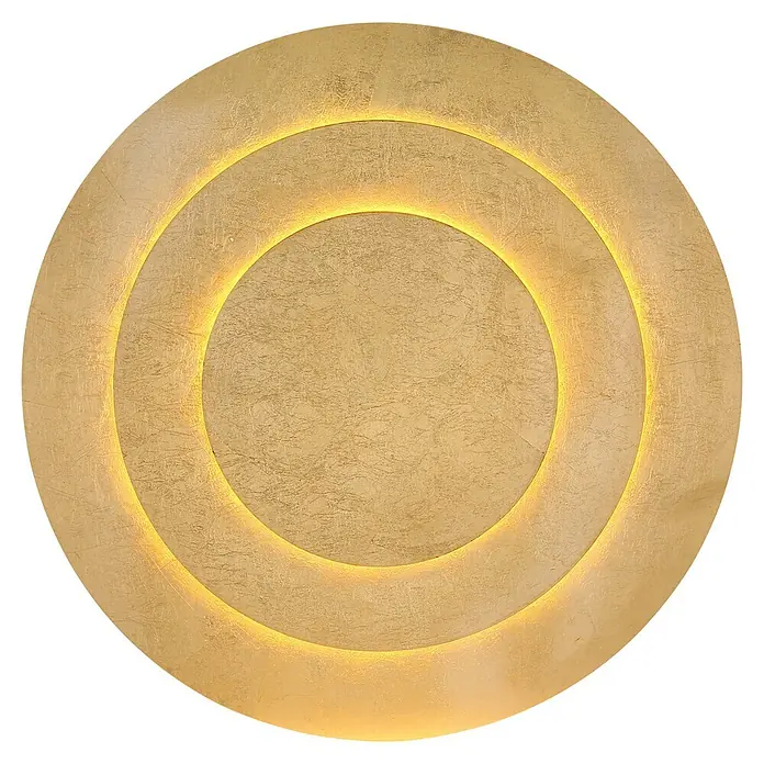 Globo LED-Deckenleuchte rund Heda - 40 W, Ø x H: 49 x 4,7 cm - Rundes goldenes Dekorpaneel mit Blattgold-Optik und zwei konzentrischen beleuchteten Ringen.