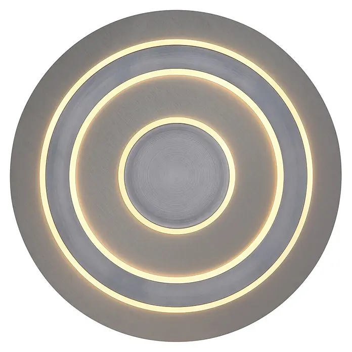 Globo LED-Deckenleuchte rund Jayden - 50 W, Ø x H: 60 x 4,6 cm, Warmweiß - Runde Deckenleuchte aus gebürstetem Metall mit konzentrischen, warm leuchtenden LED-Ringen.