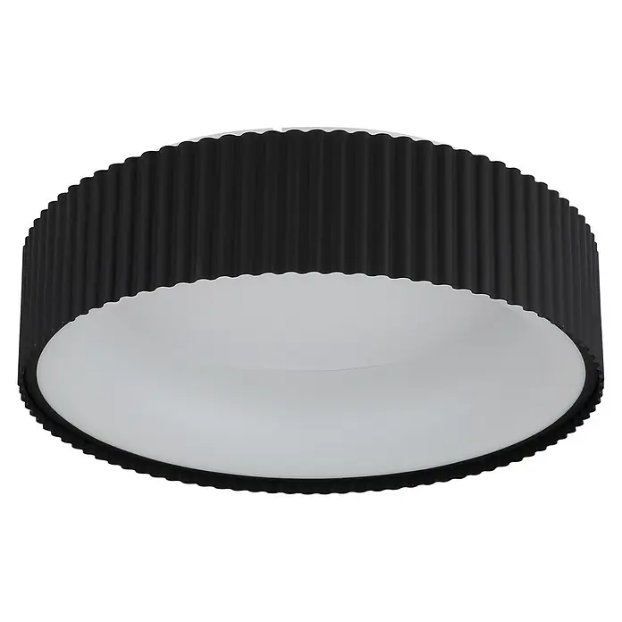 Globo LED-Deckenleuchte rund Kemp - 45 W, Ø x H: 46 x 13 cm - Runde schwarze Wellen-Deckenleuchte mit weißem Diffusor.
