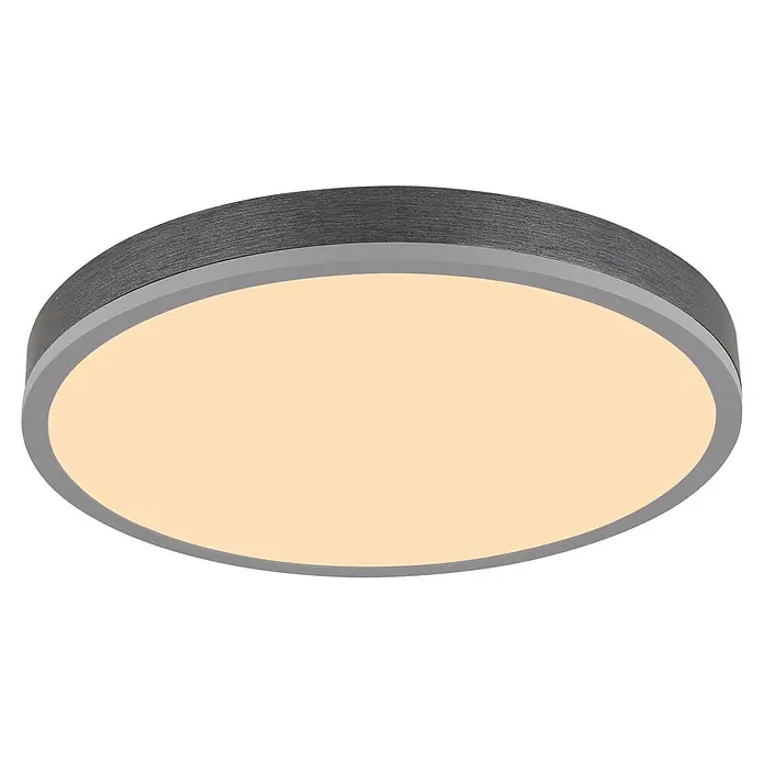 Globo LED-Panel Doro - 24 W - Runde LED-Deckenleuchte mit dunkelgrauem gebürstetem Rahmen und warmweißem Diffusor.