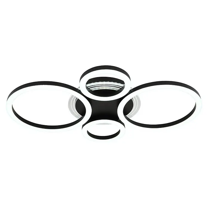Globo LED-Deckenleuchte Loretta - 50 W, L x B x H: 530 x 355 x 61 mm - Moderne schwarze Deckenleuchte mit mehreren beleuchteten weißen LED-Ringen.
