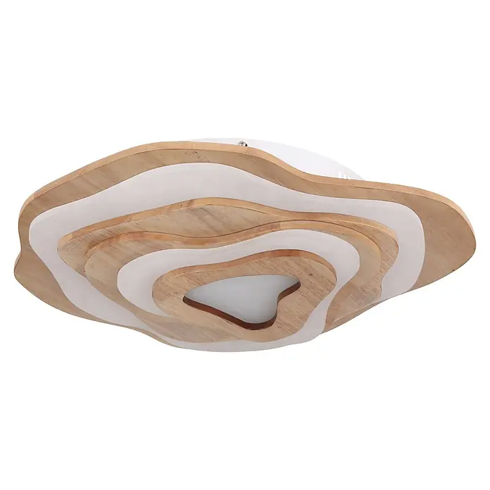 Globo LED-Deckenleuchte Jacks - L x B x H: 580 x 500 x 100 mm - Geschichtete, gewellte Deckenleuchte in Naturholz und Weiß, mit organischem Design.