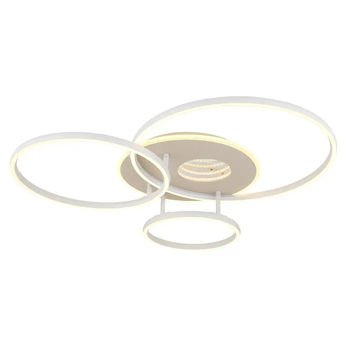 Globo LED-Deckenleuchte Invertina - 40 W, L x B x H: 807 x 700 x 130 mm - Moderne weiße LED-Deckenleuchte mit mehreren überlappenden Ringen, die Ambientebeleuchtung bietet.