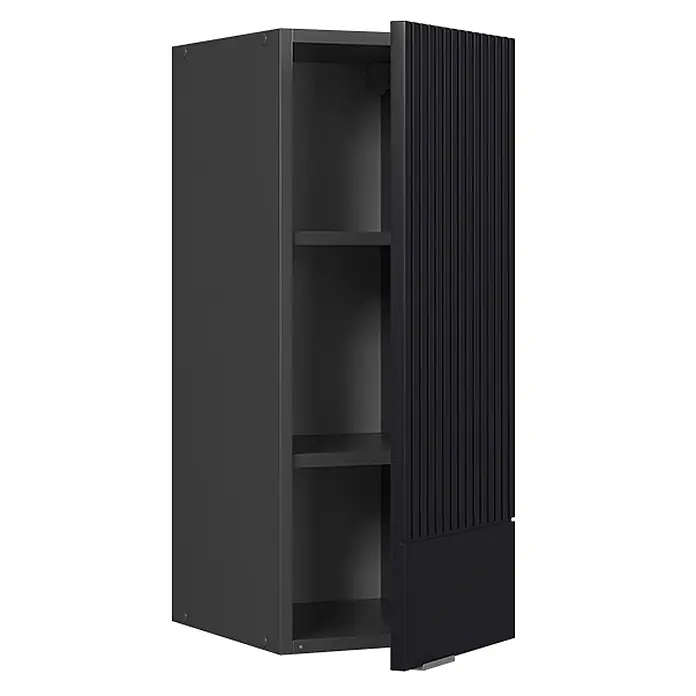 Vicco Hängeschrank Fame-Line, Schwarz gestreift, 30 cm -  - Dunkelgrauer Wandschrank mit offener geriffelter Tür und zwei Einlegeböden.