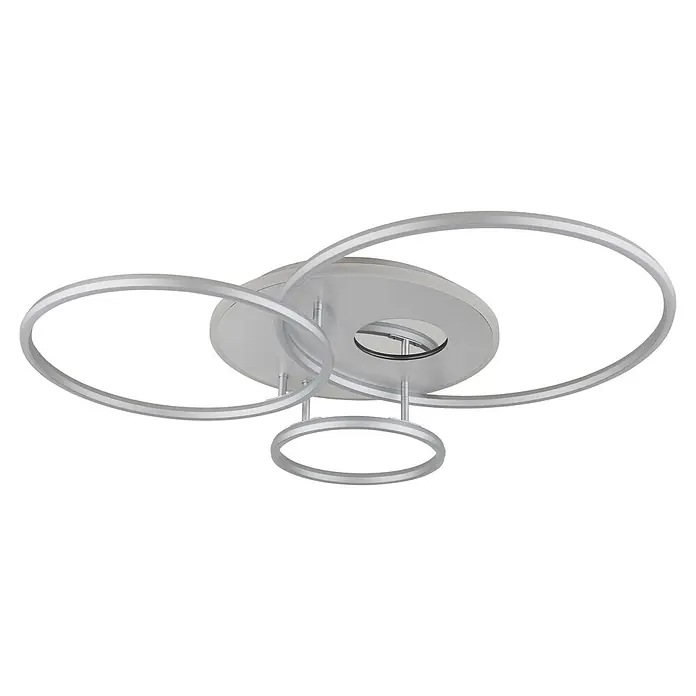 Globo LED-Deckenleuchte Invertina - 54 W, L x B x H: 900 x 700 x 130 mm, Warmweiß - Deckenleuchte aus gebürstetem Metall mit mehreren ineinandergreifenden Ringen.