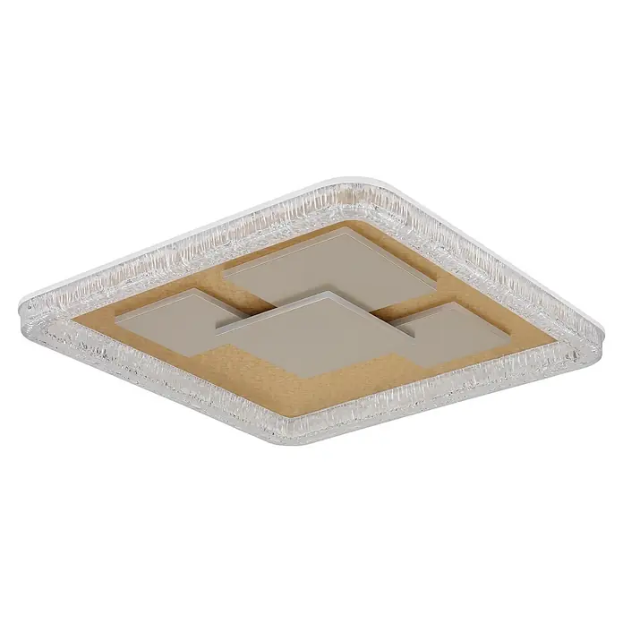 Globo LED-Deckenleuchte Loraine - 40 W, L x B x H: 488 x 488 x 70 mm - Moderne quadratische LED-Deckenleuchte mit klarer Strukturrahmen und gestuftem beige/silbernem Innendesign.
