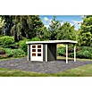 Karibu Gartenhaus Askola (L x B: 217 x 462 cm, Wandstärke: 19 mm, Flachdach, Terragrau, Mit Anbau)