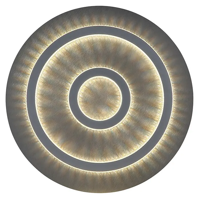 Globo LED-Deckenleuchte rund Jayden - 40 W, Ø x H: 45 x 5,5 cm - Rundes Panel aus gebürstetem Metall mit beleuchteten konzentrischen Ringen.