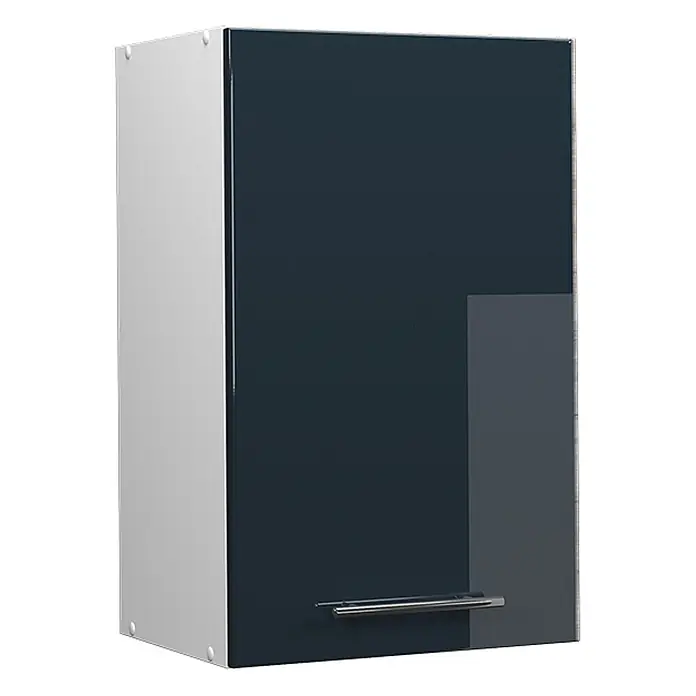 Vicco Schrankküche Fame-Line Dunkelblau Hochglanz - Breite: 45 cm, Dunkelblau Hochglanz, Hängeschrank 45 cm - Dunkelblauer Hochglanz-Hängeschrank mit hellgrauer Seitenwand und silbernem Griff.