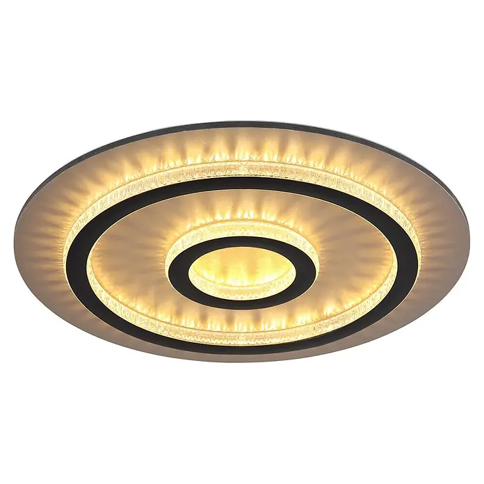 Globo LED-Deckenleuchte rund Jayden - 40 W, Ø x H: 45 x 5,5 cm - Moderne LED-Deckenleuchte mit leuchtenden konzentrischen Ringen, gebürstetem Metall und klaren Dekorelementen.