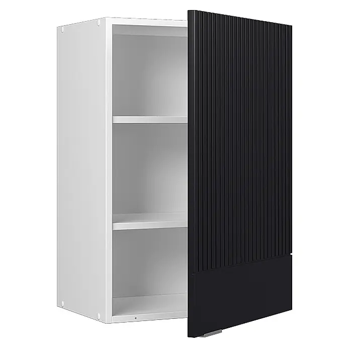 Vicco Hängeschrank Fame-Line, Schwarz gestreift, 50 cm -  - Weißer Wandschrank mit zwei Regalböden und offener schwarzer gerippter Tür.