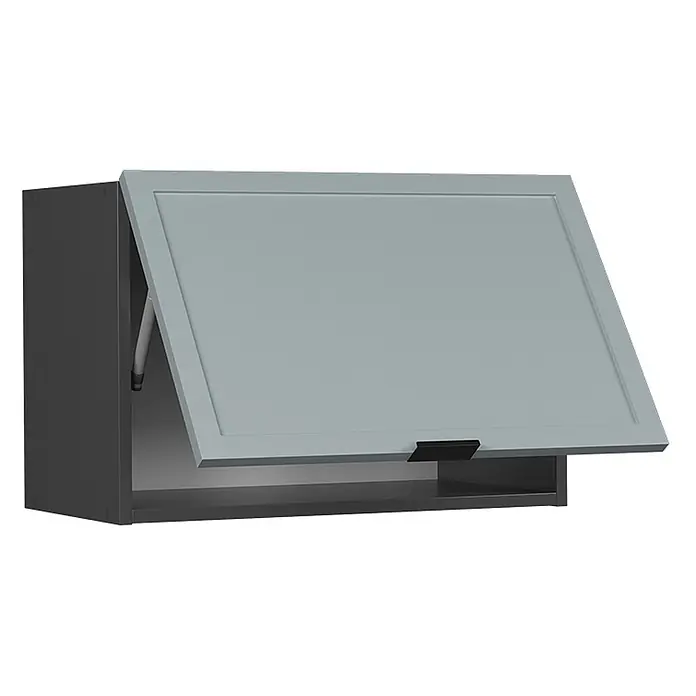 Vicco Schrankküche Fame-Line Hellblau-grau Flach - Hellblau-grau, Hängeschrank (flach) 60 cm - Dunkelgrauer Wandschrank mit hellgrauer Klapptür, schwarzem Griff und Gasdruckfeder-Mechanismus.