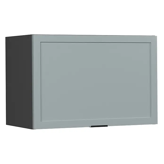 Vicco Schrankküche Fame-Line Hellblau-grau Flach - Hellblau-grau, Hängeschrank (flach) 60 cm - Hellgrauer Wandschrank mit dunkelgrauer Seitenwand und schwarzem, eingelassenem Griff.