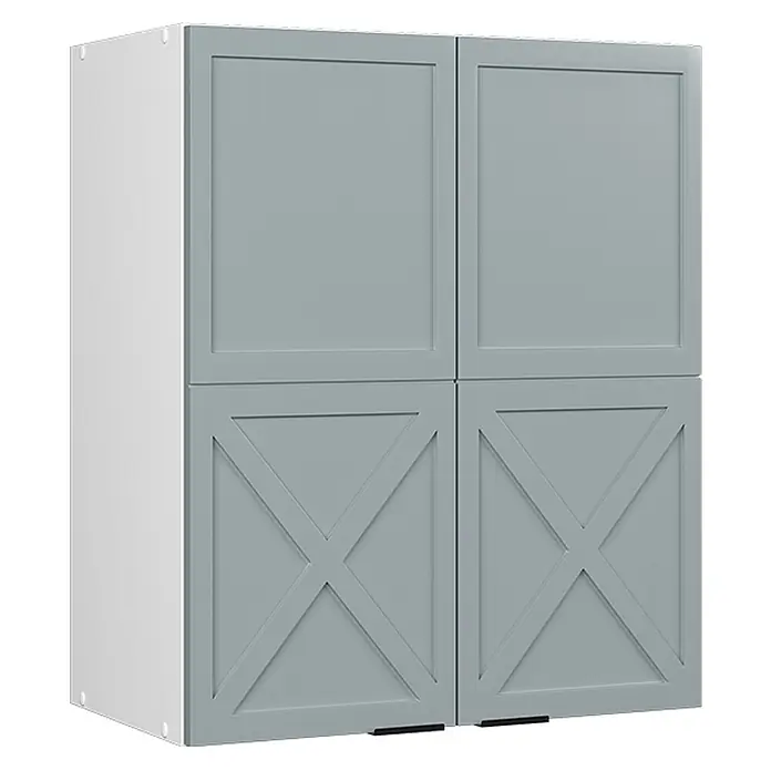 Vicco Schrankküche Fame-Line Hellblau-grau - Hellblau-grau, Hängeschrank 60 cm - Hellgrauer vierajtós Schrank mit glatten oberen und X-förmigen unteren Türen. Weiße Seiten.
