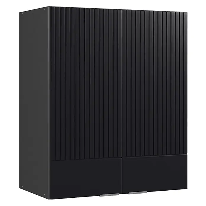 Vicco Hängeschrank Fame-Line, Schwarz gestreift, 60 cm -  - Schwarzer Aufbewahrungsschrank mit geriffelten oberen Türen und zwei glatten unteren Türen mit dezenten Metallgriffen.