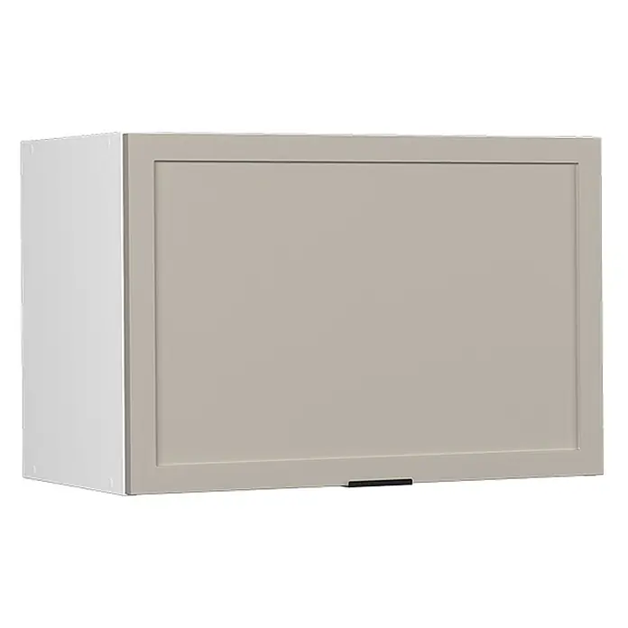 Vicco Schrankküche Fame-Line GrauBeige Flach - GrauBeige, Hängeschrank 60 cm (flach) - Wandschrank mit hellgrauer Shaker-Tür, weißem Korpus und schwarzem Griff.