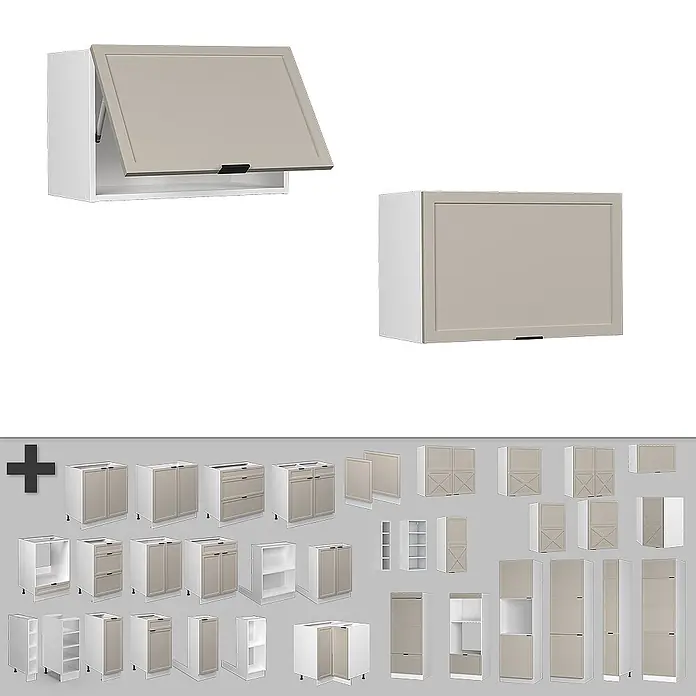 Vicco Schrankküche Fame-Line GrauBeige Flach - GrauBeige, Hängeschrank 60 cm (flach) - Modulare Küchenschränke in Hellgrau/Beige und Weiß, inklusive Wand-, Unter- und Hochschränken.