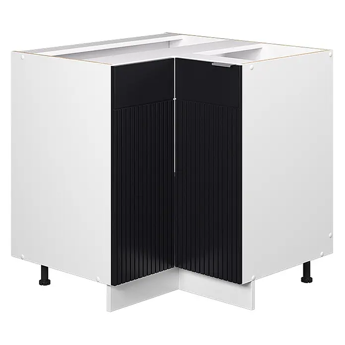 Vicco Eckunterschrank Fame-Line, Schwarz gestreift, 80.5 cm -  - Weißer Eckunterschrank mit schwarzen Wellblech-Innenseiten, ideal für Küchenstauraum.