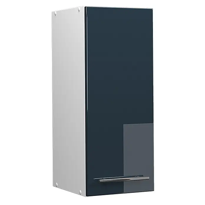 Vicco Schrankküche Fame-Line Dunkelblau Hochglanz - Breite: 30 cm, Dunkelblau Hochglanz, Hängeschrank 30 cm - Hoher Wandschrank in Dunkelblau und Hellgrau mit silbernem Horizontalgriff. Moderne Aufbewahrungseinheit.