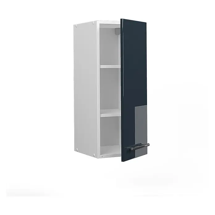 Vicco Schrankküche Fame-Line Dunkelblau Hochglanz - Breite: 30 cm, Dunkelblau Hochglanz, Hängeschrank 30 cm - Offener Wandschrank mit weißem Korpus, glänzender dunkelblauer Tür und zwei Einlegeböden. Mit silbernem Griff.