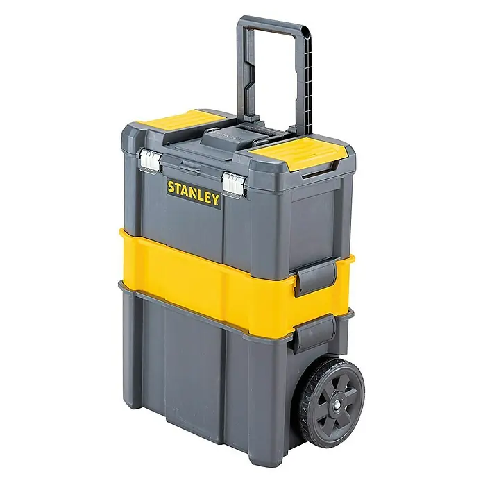 Stanley Rollende Profi-Box - Ohne Werkzeug, L x B x H: 47,5 x 28,5 x 62,3 cm - Stanley Werkzeugkoffer mit Rädern und ausziehbarem Griff in Grau und Gelb für einfachen Transport von Werkzeugen.