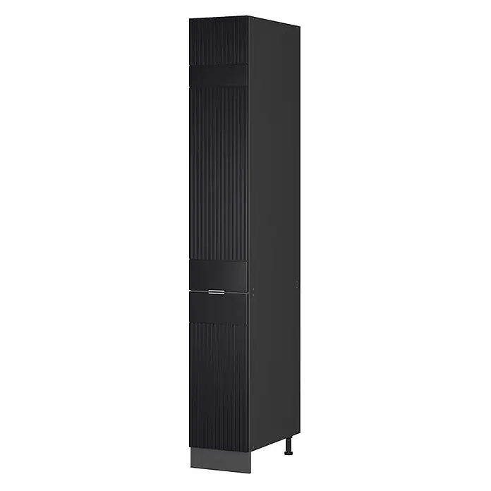 Vicco Apothekerschrank Fame-Line, Schwarz gestreift, 30 cm -  - Hoher, dunkelgrau/schwarzer Schrank mit geriffelten Türen und schlankem Silbergriff.