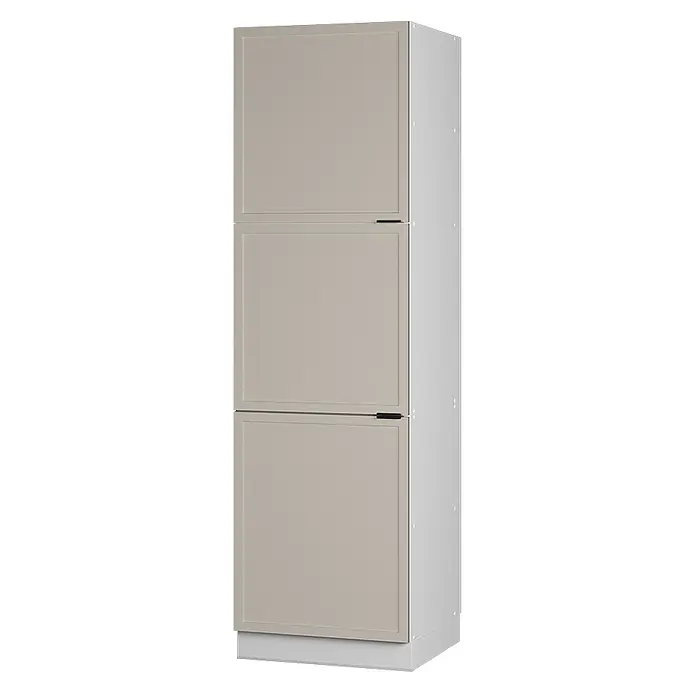 Vicco Schrankküche Fame-Line GrauBeige - GrauBeige, Vorratsschrank 60 cm - Hoher, hellbeiger Küchenschrank mit drei Kassettenfronten und weißem Sockel.