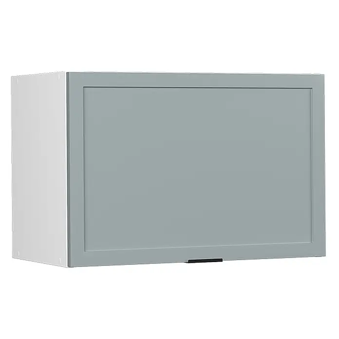 Vicco Schrankküche Fame-Line Hellblau-grau Flach - Hellblau-grau, Hängeschrank 60 cm (flach) - Hellgrauer Hängeschrank mit Rahmentür und schwarzem Griff, weiße Seitenplatte.