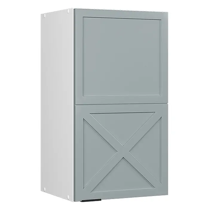 Vicco Schrankküche Fame-Line Hellblau-grau - Hellblau-grau, Hängeschrank 40 cm - Grauer zweitüriger Schrank mit glatter oberer Tür und unterer Tür mit X-Design.