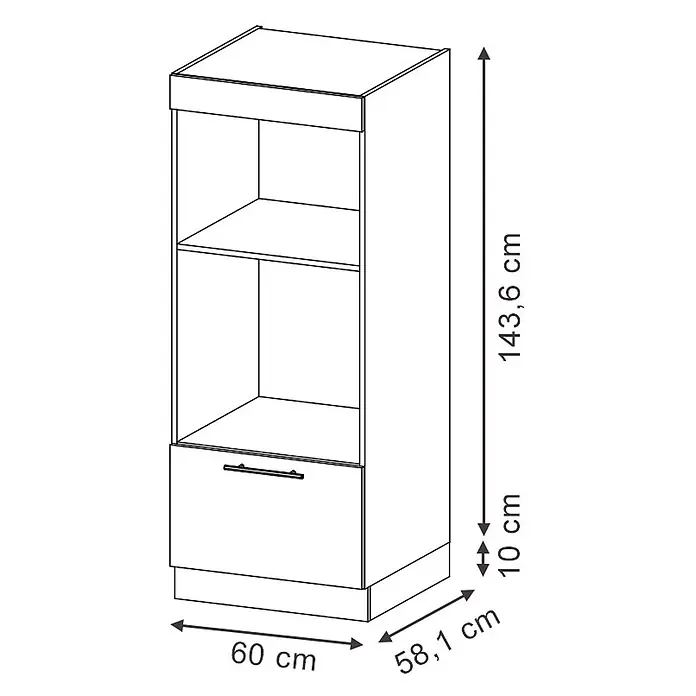 Vicco Schrankküche Fame-Line Dunkelblau Hochglanz offen - Dunkelblau Hochglanz, Mikrowellenumbauschrank 60 cm (offen) - Hoher Schrank mit offenen Fächern, einer Schublade und Maßen: H 143,6+10 cm, B 60 cm, T 58,1 cm.