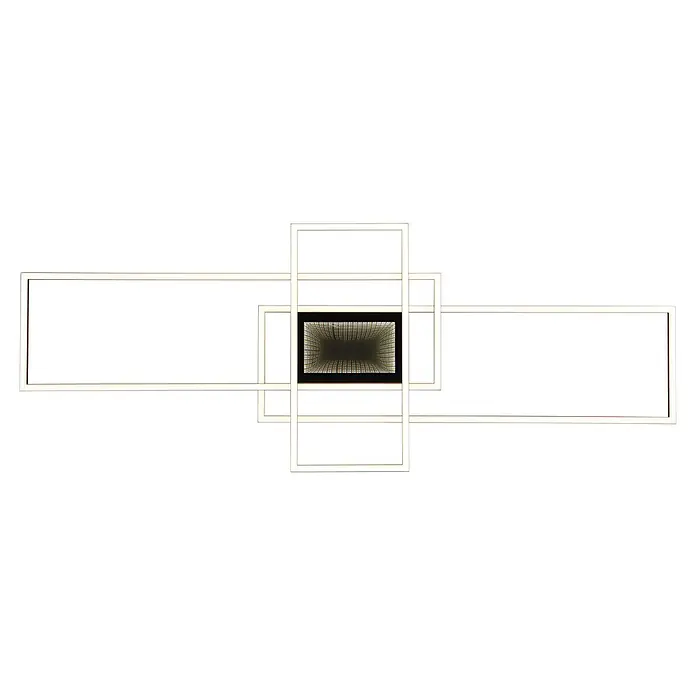 Globo LED-Deckenleuchte Saunders - 60 W, L x B x H: 1.108 x 420 x 68 mm - Ineinandergreifende rechteckige Lichtrahmen, einer mit zentralem Unendlichkeitsspiegel-Effekt und Gitterleuchten.