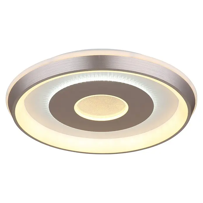 Globo LED-Deckenleuchte rund Williamson - Ø x H: 49 x 7 cm, Silber - Runde LED-Deckenleuchte mit gebürstetem Silber-Finish, konzentrischem Design und warmweißer Beleuchtung.