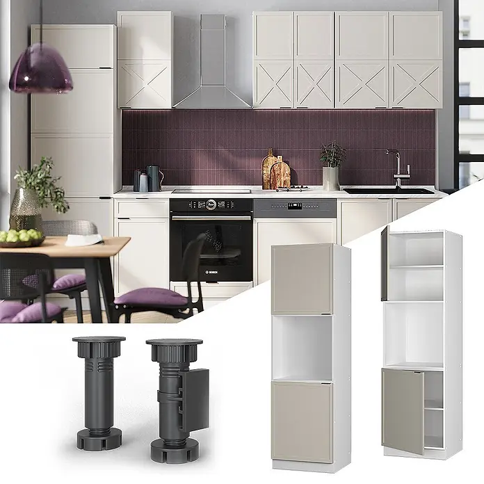 Vicco Schrankküche Fame-Line GrauBeige mit offenem Regal - GrauBeige, Herdumbauschrank hoch 60 cm - Modulares Küchenschranksystem mit hellen Türen und verstellbaren Beinen, flexibel konfigurierbar für Stauraum.