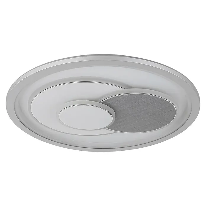 Globo LED-Deckenleuchte rund Ruiz - 36 W, Ø x H: 48 x 5,7 cm - Moderne mehrschichtige Deckenleuchte mit weißen Diffusoren und gebürstetem Metallakzent.