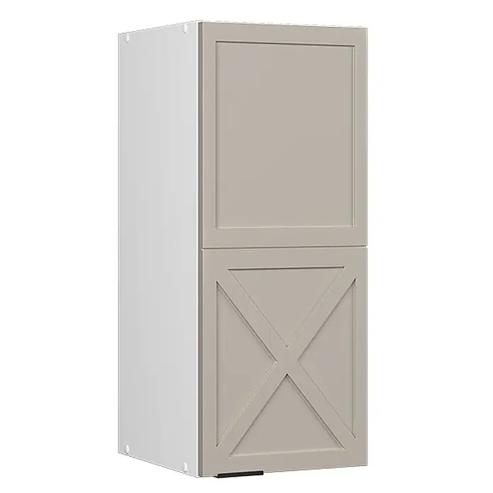 Vicco Schrankküche Fame-Line GrauBeige - GrauBeige, Hängeschrank 30 cm - Zweitüriger Schrank in hellem Taupe. Die obere Tür ist schlicht, die untere Tür hat ein X-förmiges Design.