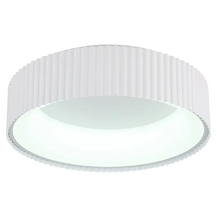 Globo LED-Deckenleuchte rund Kemp - 45 W, Ø x H: 460 x 130 mm, Warmweiß - Weiße geriffelte runde Deckenleuchte mit sanftem Leuchten.