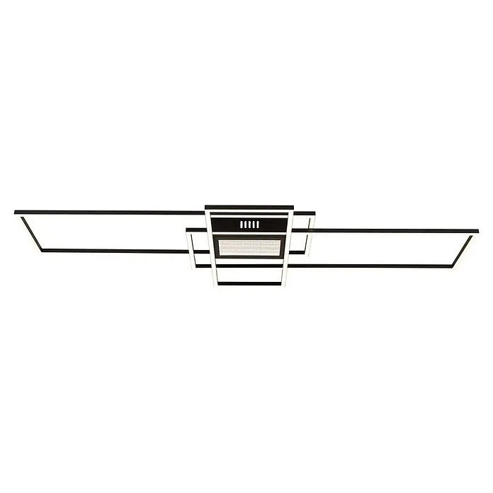 Globo LED-Deckenleuchte Saunders - 60 W, L x B x H: 1.108 x 420 x 68 mm - Moderne schwarze LED-Deckenleuchte mit geometrischem Design und weißen Lichtleisten.