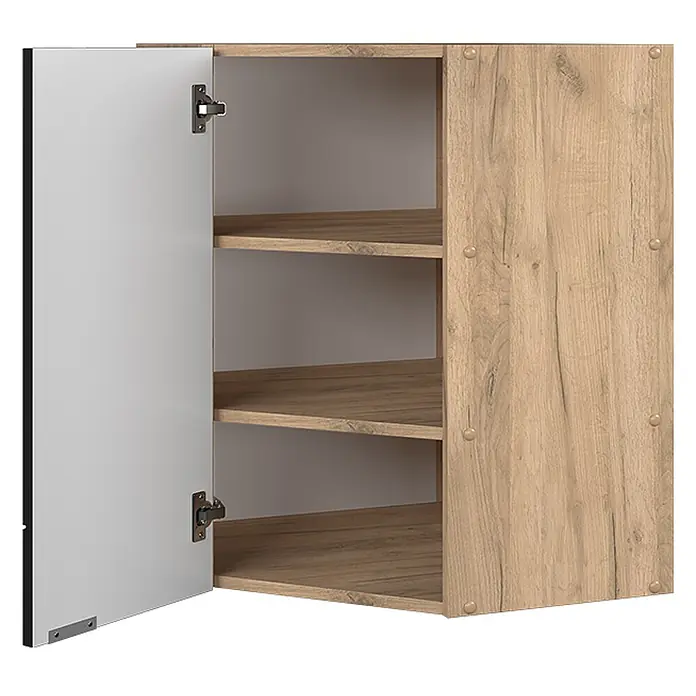 Vicco Eckhängeschrank Fame-Line, Schwarz gestreift, 57 cm -  - Offener Hängeschrank in heller Holzoptik mit weißer Tür und drei Innenböden.