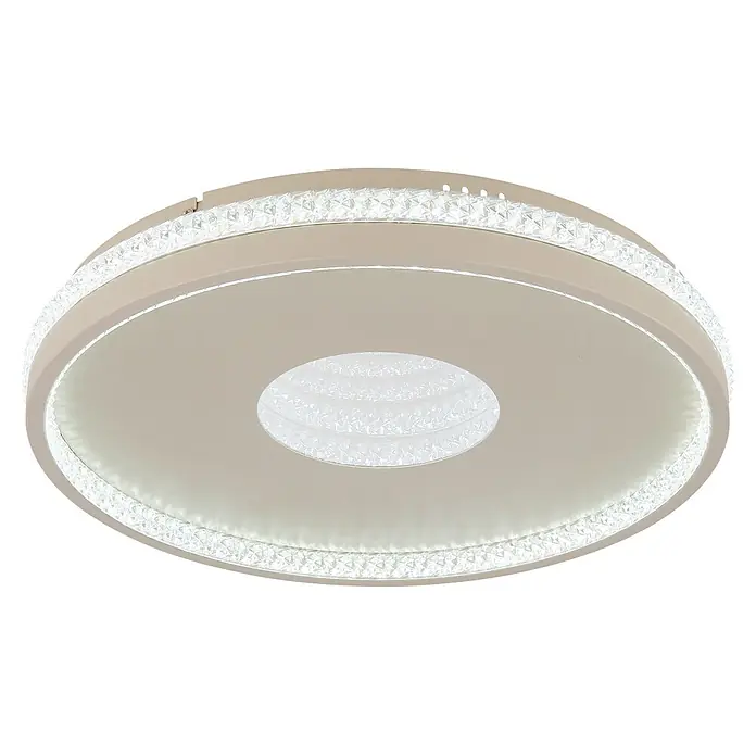Globo LED-Deckenleuchte rund Shirley - 30 W, Ø x H: 41 x 6,5 cm - Elegante runde LED-Deckenleuchte in Beige mit glitzerndem Kristallstruktur-Innenring und Außenrand.